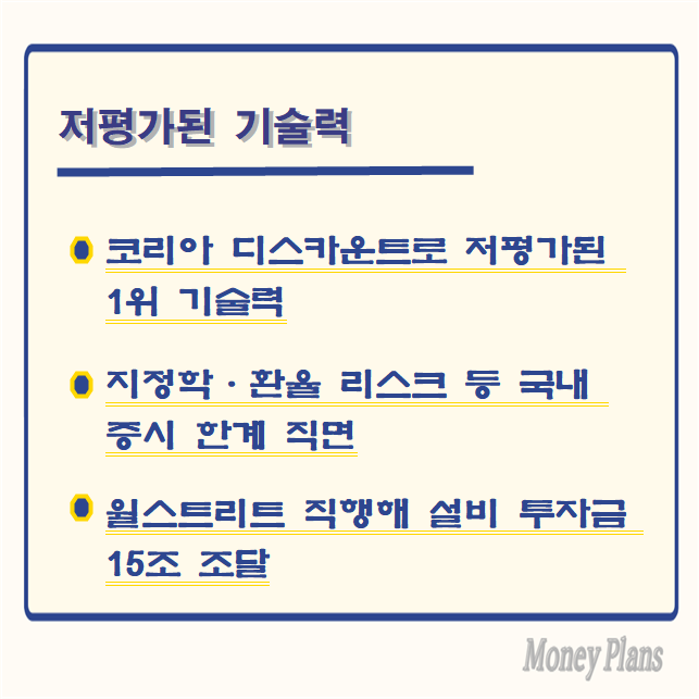 코리아 디스카운트로 저평가된 1위 기술력, 지정학·환율 리스크 등 국내 증시 한계 직면, 월스트리트 직행해 설비 투자금 15조 조달