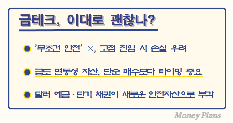 금의 가격 변동성 노출로 '무조건 안전' 믿음 균열, 이자 없는 금 대신 달러 예금·단기 채권 등 대안 부각, 위기 시에도 실질 수익률 보장하는 자산이 새 기준
