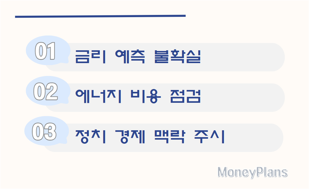 글로벌 변동성 대응 : 금리 예측 불확실, 에너지 비용 점검, 정치 경제 맥락 주시